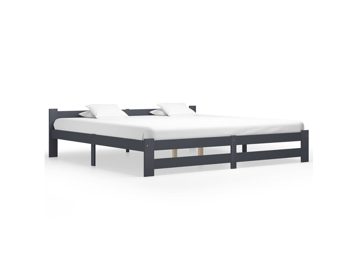 Estructura Cama Sin Colchón Madera Pino Gris Oscuro 200x200 Cm