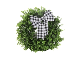 Corona Artificial Verde Con Lazo A Cuadros Para Decoración De Pared, Puerta, Fiesta, Boda Y Hogar.