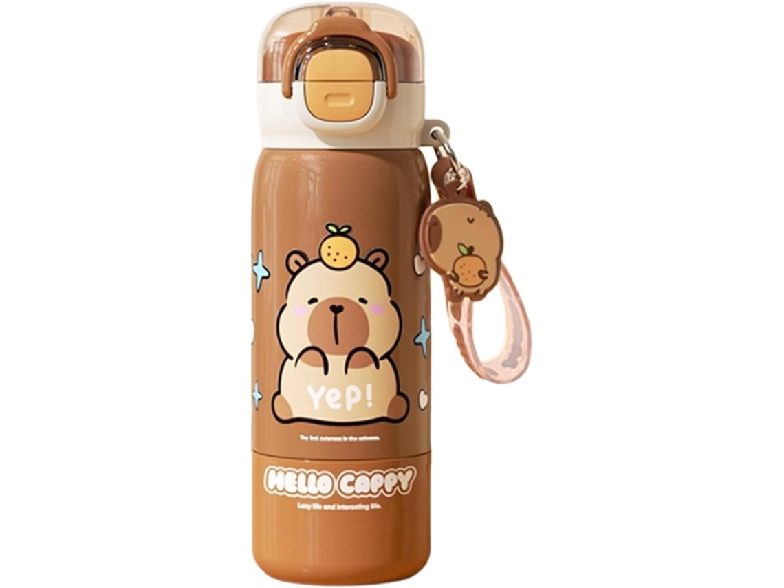 Botella de agua portátil Capybara Cup con tapa de paja inoxidable, ideal para la escuela y Gokoco