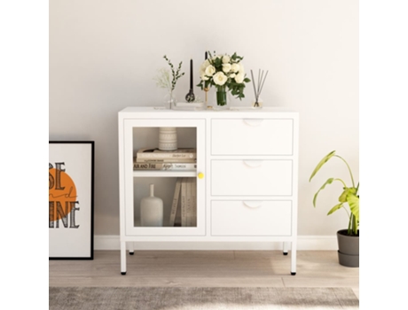 MAISON EXCLUSIVE Aparador de acero y vidrio templado blanco 75x35x70 cm