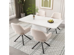 Juego De Comedor Con Mesa Extensible Y 6 Sillas, De Terciopelo Y Metal Blanco.