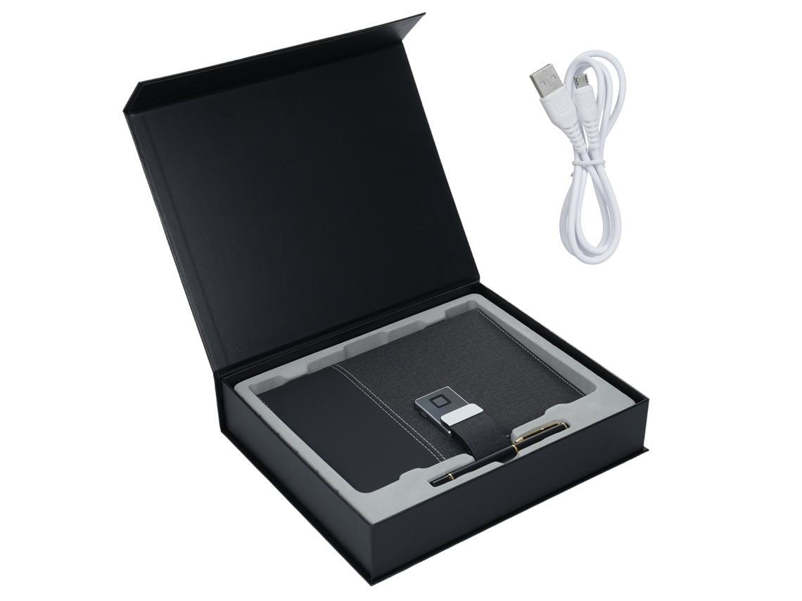Cuaderno de piel tamaño A5 con bloqueo por huella dactilar y USB, 16 GB, planificador con renglones, 100 hojas.