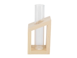 Jarrón tubular de vidrio con soporte de madera para plantas | Sin marca