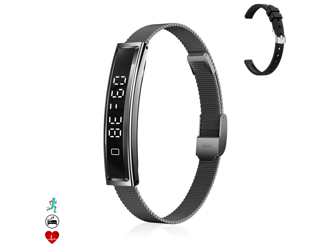 Pulsera inteligente B3 con monitor de frecuencia cardíaca inteligente, seguimiento del sueño y modos deportivos. Incluye 1 correa metálica y 1 correa de silicona.