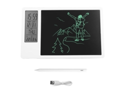 Calendario electrónico con pantalla digital para escritorio, luz dorada.