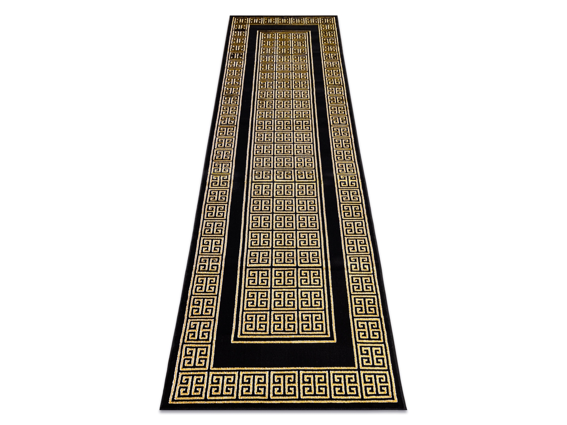 Alfombra, Alfombra de Pasillo Gloss Moderno 6776 86 Elegante, Marco, Griego Negro/Oro (70 x 250 cm)