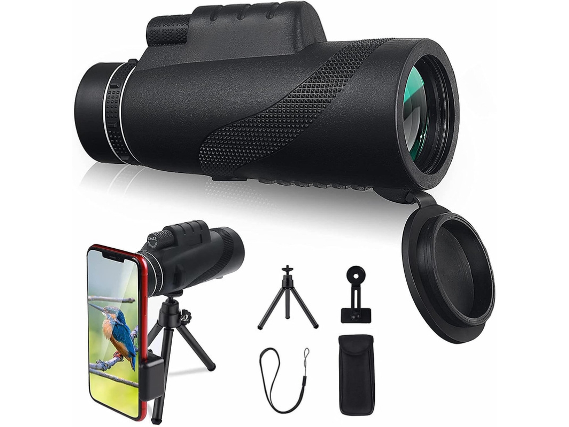 Telescopio monocular 12x50 HD IP68 con prisma Bak4, gran angular, adaptador para smartphone, trípode para observación de aves y caza, color negro Yizhood