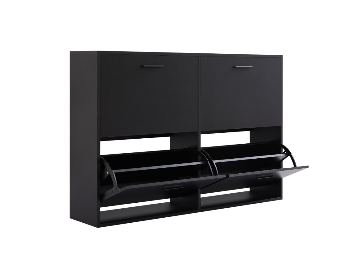 Casabel Zapatero 4 Abatibles, Mueble Para Zapatos Negro, Diseño Moderno, Gran Capacidad 24 Pares, L114xf24xh83 Cm