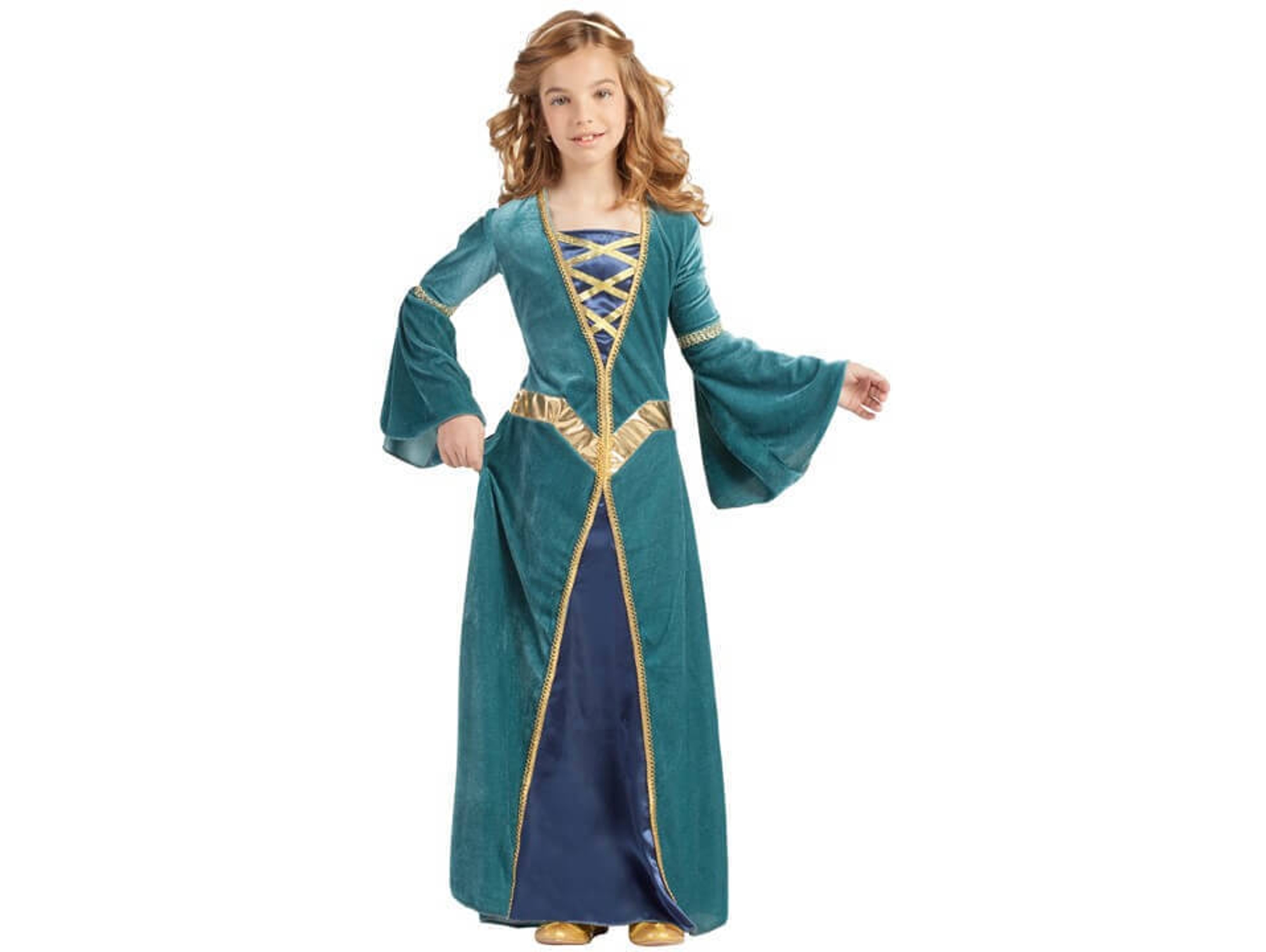 Disfraz de Niña DISFRAZZES Princesa Medieval Verde (Talla: 10 a 12 años)