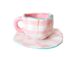 Taza de café de cerámica, taza rosa con platillo, apta para oficina y hogar, apta para microondas y lavavajillas, 250 ml. NEVEANCE