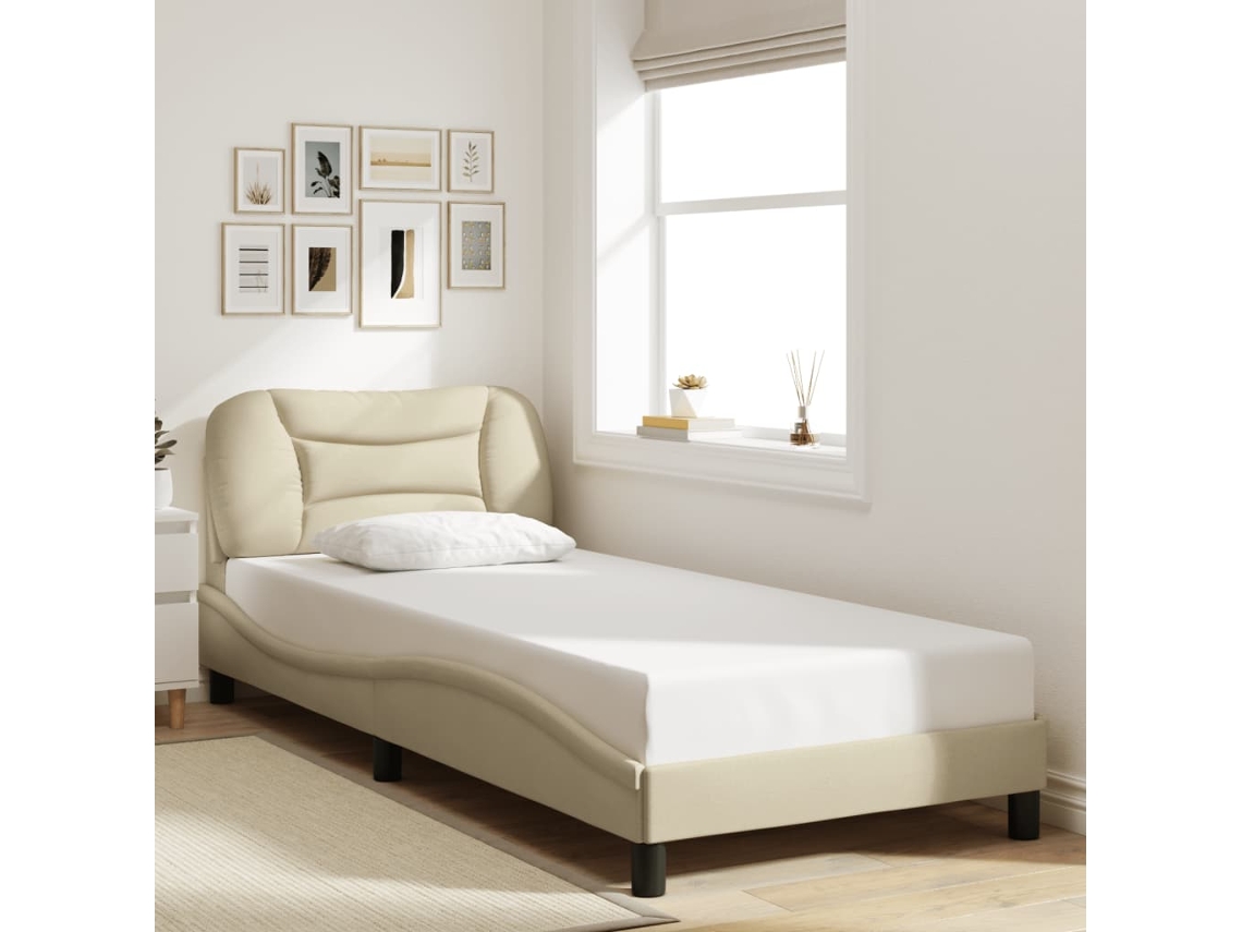 Estructura De Cama Sin Colchón Tela Crema 90x200 Cm