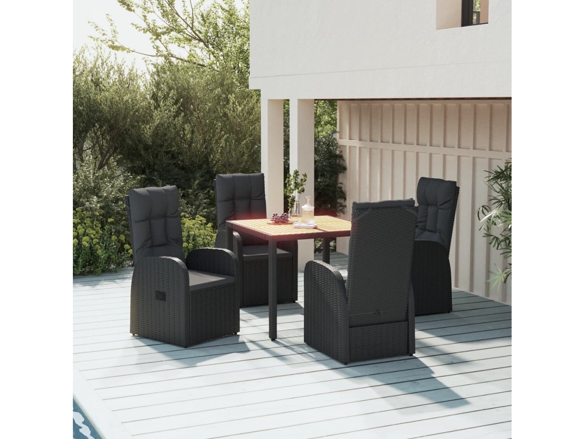 Juego de comedor de jardín de 5 piezas con cojines, mimbre sintético negro, DKD Home Decor