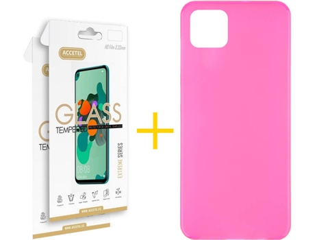 Kit Funda + 2 Protectores de Pantalla Samsung Galaxy A22 5G ACCETEL Liso (Rosa)