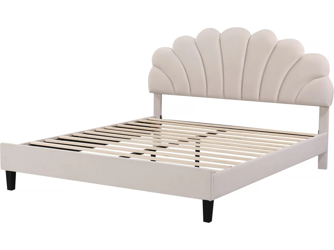 Cama Manon Beige HABITAT ET JARDIN Terciopelo Beige (160x200cm)