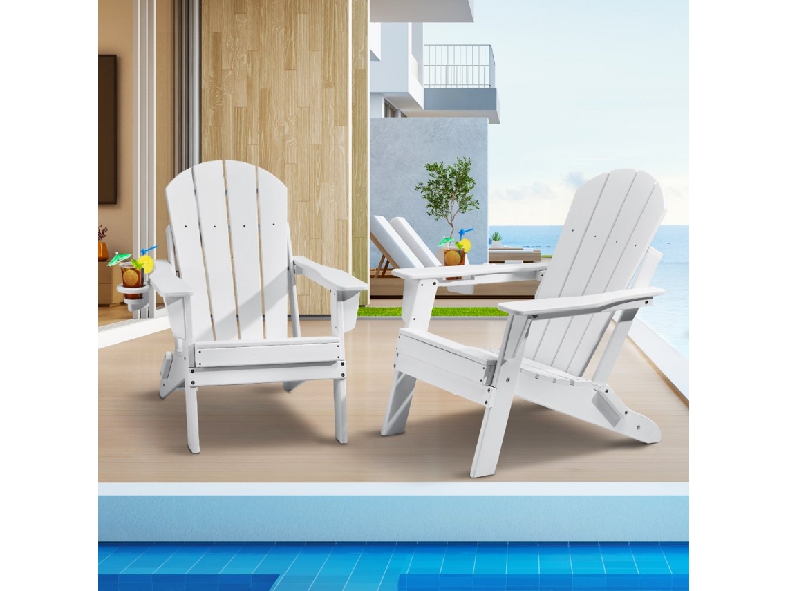 Juego de 2 sillas Adirondack plegables de plástico duradero con portavasos Tekmaquinas