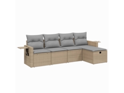 Conjunto 5 de sofás jardín con cojines beige mezcla VIDAXL ratán PE