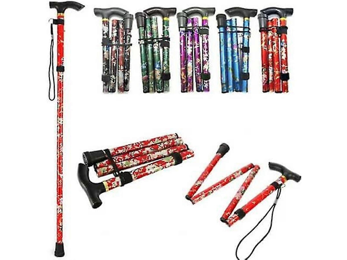Bastón plegable ajustable de aluminio con estampado floral, ideal para senderismo y acampada. Ayuda de movilidad duradera.