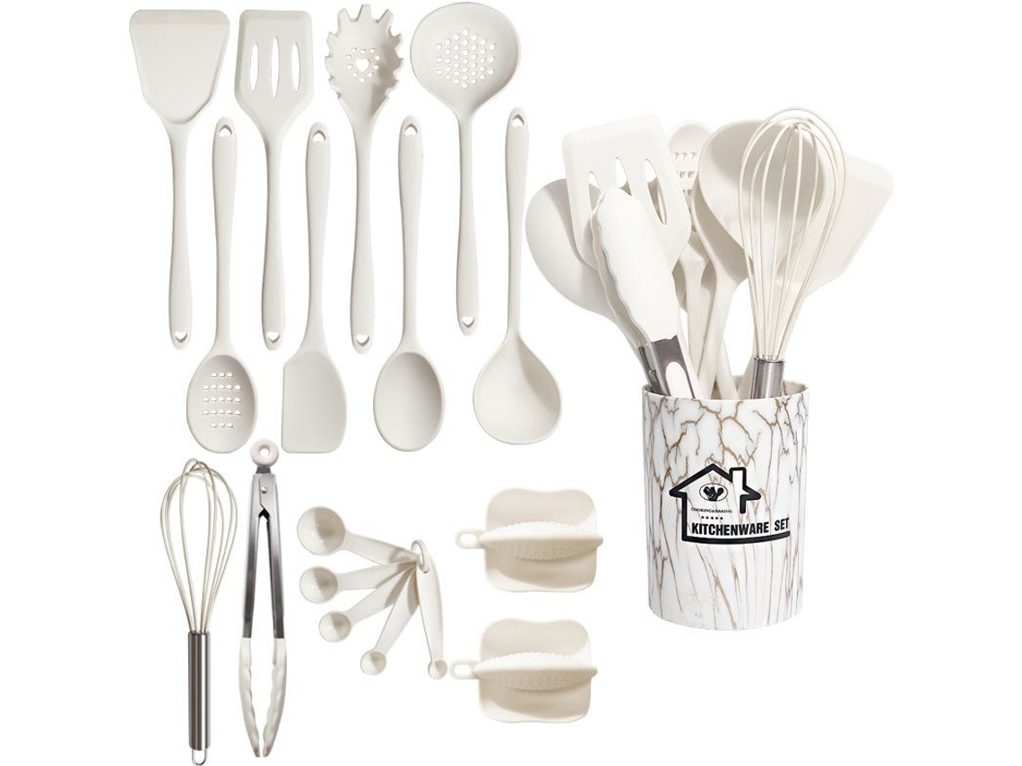 18 Utensilios De Cocina De Silicona Antiadherentes Resistentes Al Calor Blanco Gertiz