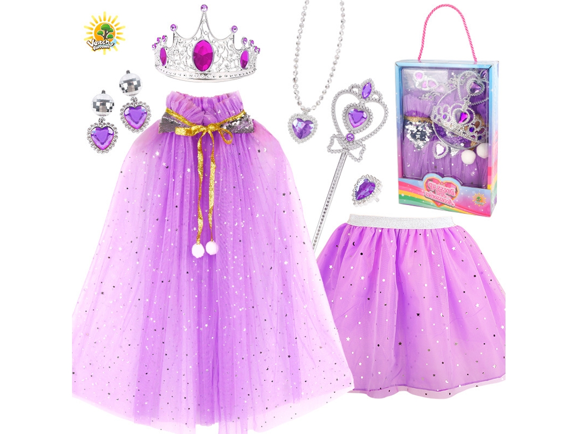 Niña Infantil Jugando De Princesa Capa Colorida Varita Mágica Corona Femenina Reina Collar Pendientes Anillo Conjunto De Siete Piezas Yuysan Sp10 8d