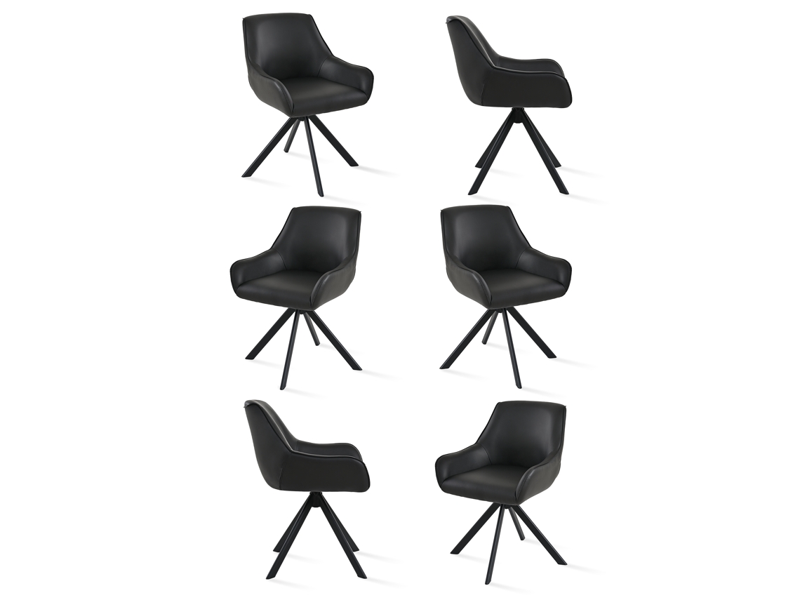 Sillas De Comedor Goeurvant 1178(pack De 6, Negro, Cuero Pu)
