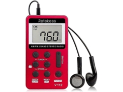 Mini radio portátil V112 recargable con AM/FM y temporizador de apagado, color rojo. GOKOCO