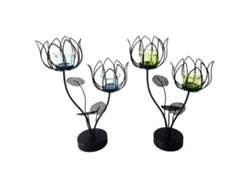 Portavelas 2 flores Pack 2 Unidades Decoracion Jarrones Y Portavelas Negro 35x15x25 cm BY SIGRIS