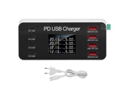Cargador De Escritorio Usb De 8 Puertos Pd De 30 W Con Pantalla Digital Y Enchufe Europeo.