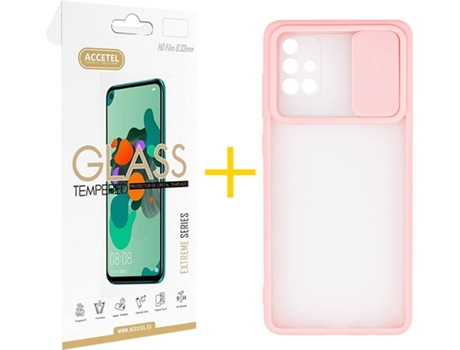 Carcasa + Protector de Pantalla para Samsung Galaxy A71 ACCETEL Rosa Pastel