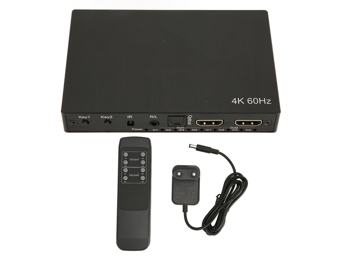 Conmutador De Interfaz Multimedia 4k Hd Con 4 Entradas Y 2 Salidas, Salida De Audio Óptica De 3,5 Mm Y Control Remoto Por Infrarrojos.