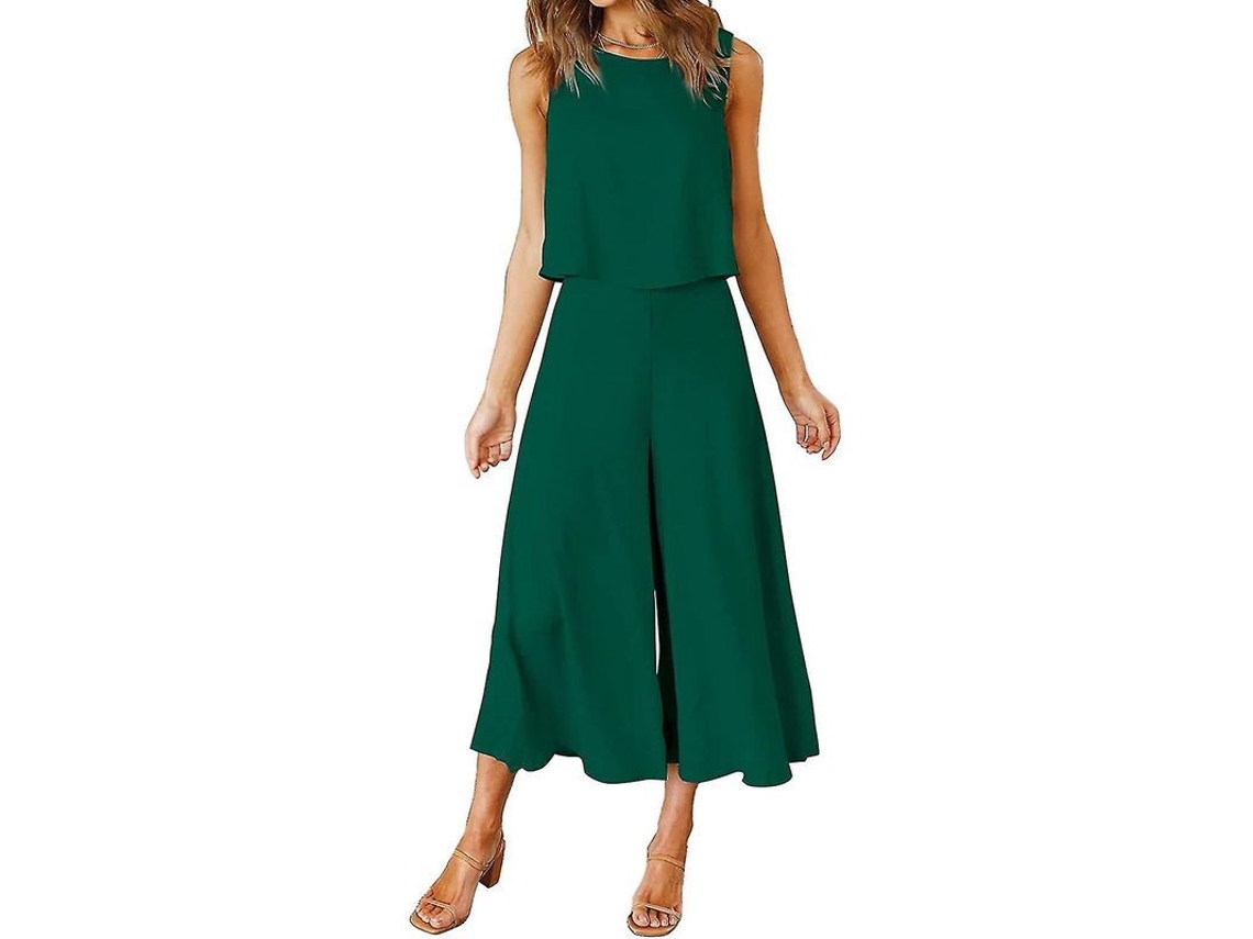 2026-conjunto De 2 Piezas De Verano Para Mujer Roylamp: Top Básico De Cuello Redondo Y Pantalones Anchos Cropped