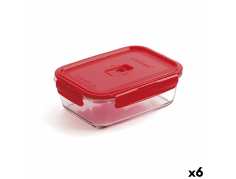 Fiambrera Hermética Luminarc Pure Box Rojo 16 x 11 cm 820 ml Vidrio (6 Unidades)