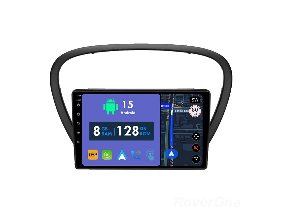 Coche Radio Android Auto Autoradio 8GB RAM 128G ROM CarPlay Navegación GPS Pantalla Táctil RoverOne para Peugeot 607 2004 - 2010 