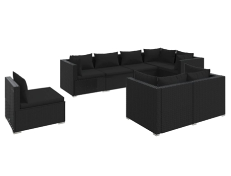 Conjunto 8 de muebles de jardín VIDAXL y cojines ratán sintético negro