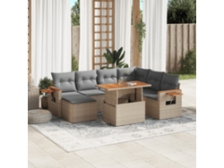 Conjunto de 8 sofás de jardín con cojines de mimbre beige Dkd Home Decor
