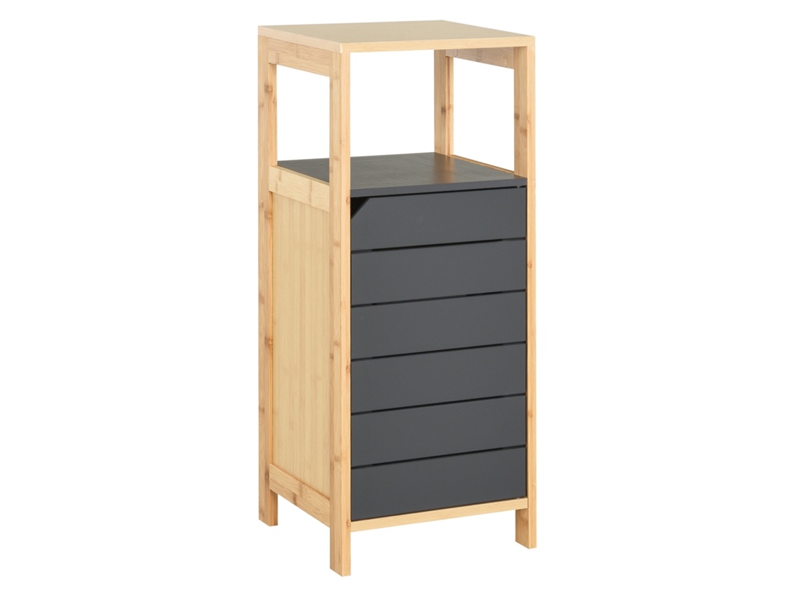 Mueble Baño Columna Almacenamiento Puerta Cajón Bambú 32x30x80cm