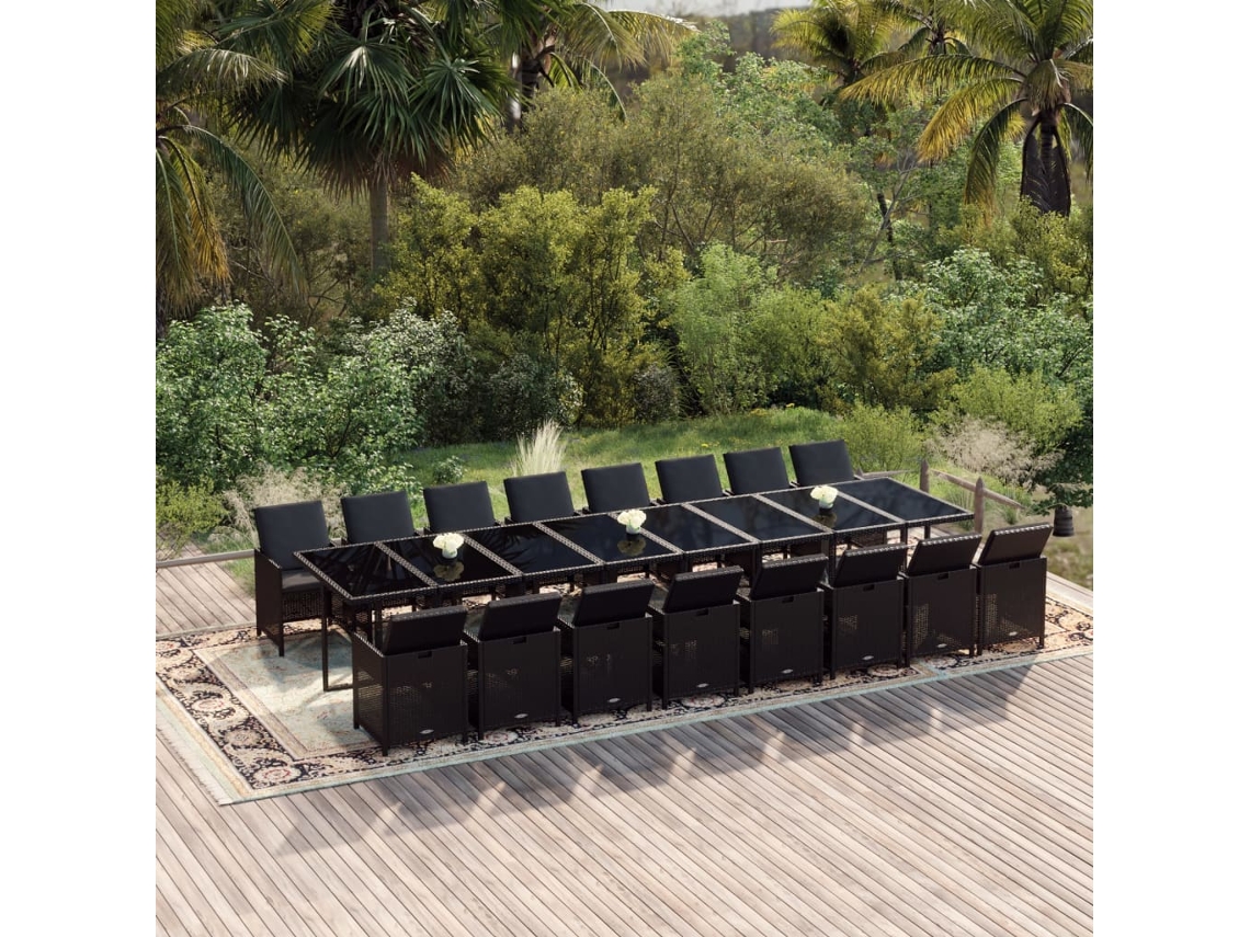 Juego de comedor de jardín DKD Home Decor de 17 piezas con cojines de mimbre negros