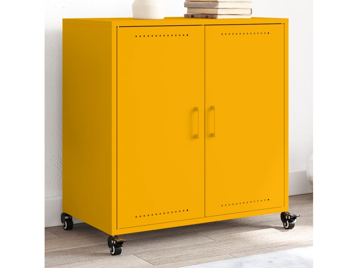 Aparador | Buffet | Armario De Apoyo 68,5x39x72 Cm Acero Amarillo Mostaza Wsd27662 Lovely Home