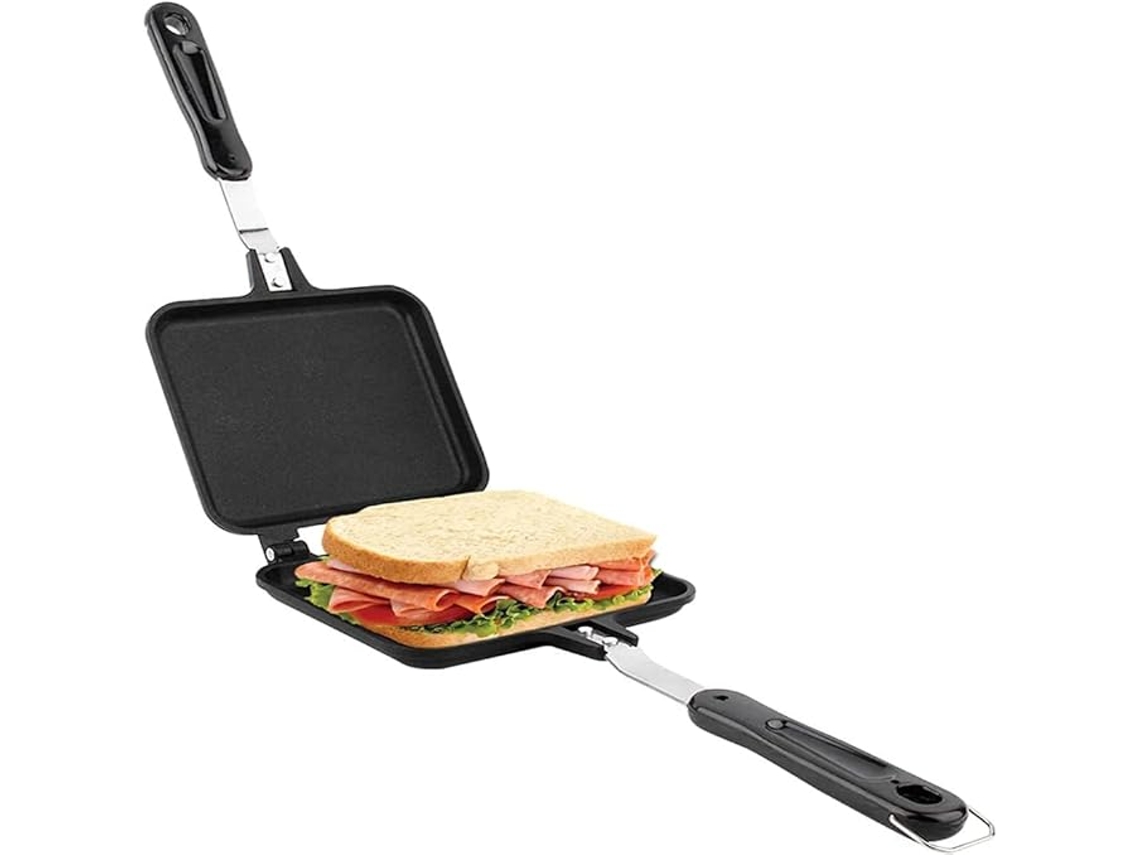 Sartén De Doble Cara De Aluminio Antiadherente De 15 X 13,5 Cm, Ideal Para Sándwiches Y Gofres, Color Negro.