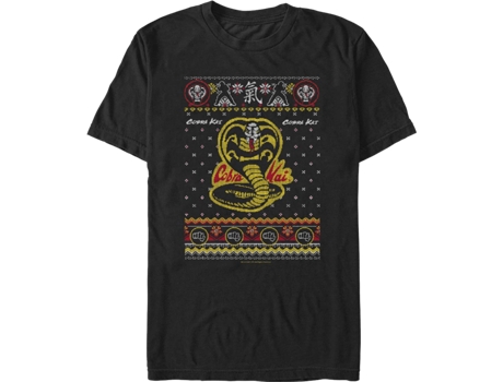 Camiseta Unisexo DEEPSTONE Dojo Logo Faux Ugly Christmas Sweater Cobra Kai Negro (XXXL)