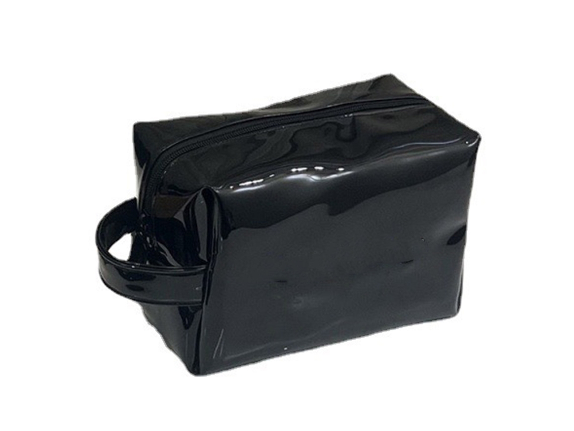 Neceser Portátil De Gran Capacidad De Piel Sintética Negra En Color Liso Para Viajes Y Cuidado Personal.