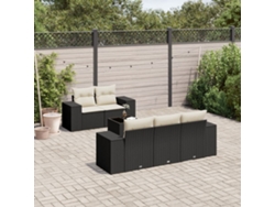 Conjunto de sofá de jardín de 6 piezas con cojines, mimbre sintético negro, DKD Home Decor