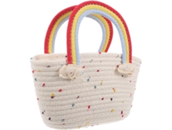 Bolso Tote Tejido De Algodón Blanco Con Estampado Arcoíris Y Asas, Cesta Trenzada Grande, 28x17x15 Cm