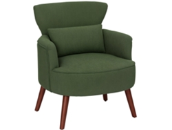 Sillón moderno tapizado con cojín lumbar verde.