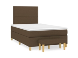 Cama Box Spring Con Colchón Tela Marrón Oscuro 120x190 Cm