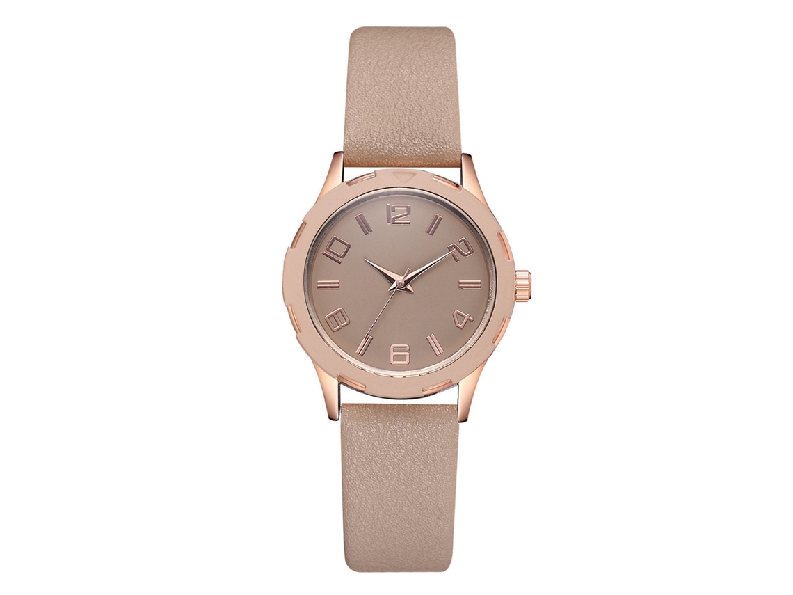 Reloj De Pulsera De Cuarzo Informal Para Mujer Con Correa De Pu Y Esfera Redonda Beige.