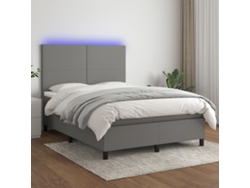 Cama Box Spring Colchón Y Luces Led Tela Gris Oscuro 140x200 Cm