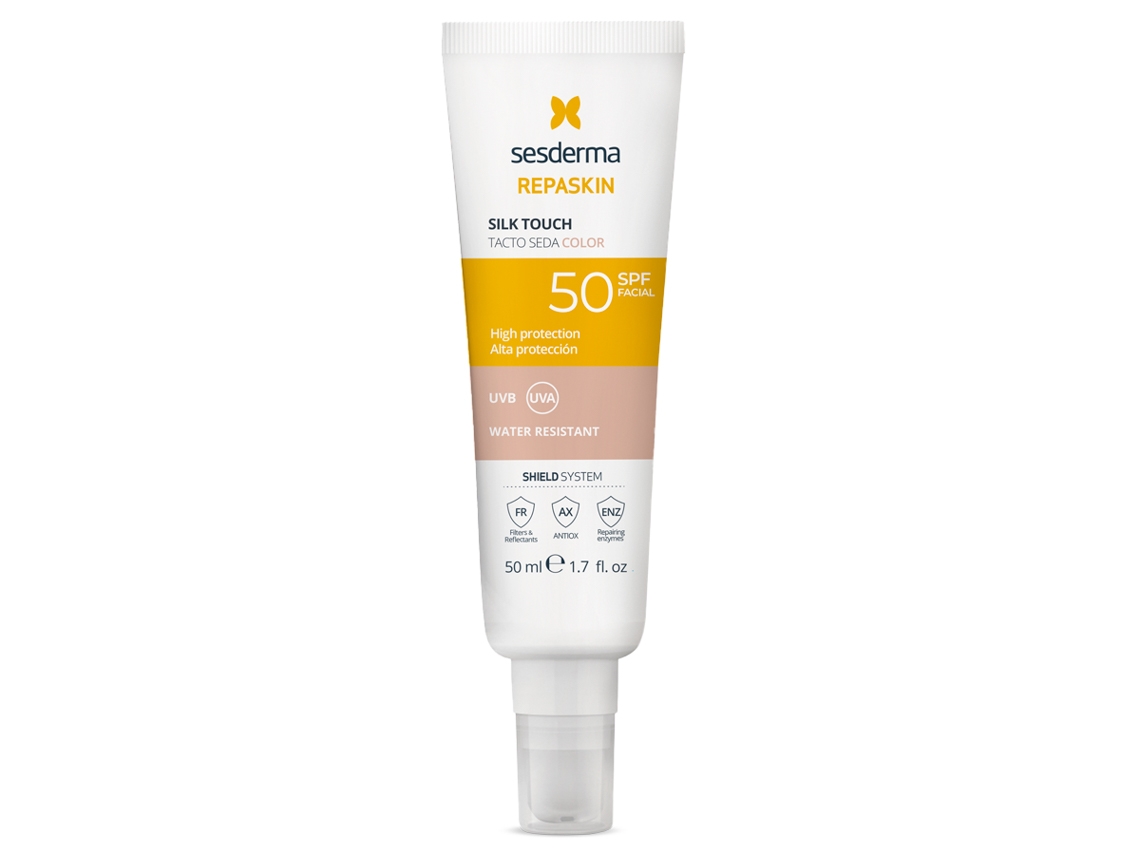 Protector Solar Facial SESDERMA Repaskin SPF50 Toque Seda com Cor (50 ml)