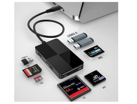 Hub de lector de tarjetas múltiple USB C USB 3.0, adaptador de tarjeta de memoria CF/SD/TF/XD/MS 8 en 1 de 5 Gbps con 3 puertos USB adicionales, pa...