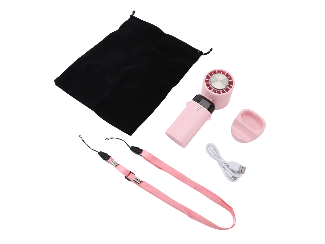 Ventilador Portátil Plegable Silencioso Colgado Al Cuello Y De Mesa Con Pantalla Digital Para Interior Y Exterior Rosa
