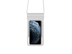 Funda impermeable de TPU para teléfono, ideal para nadar y bucear, fabricada en cuero sintético. Color plata brillante. Tamaño extragrande con capacidad para un cargador.
